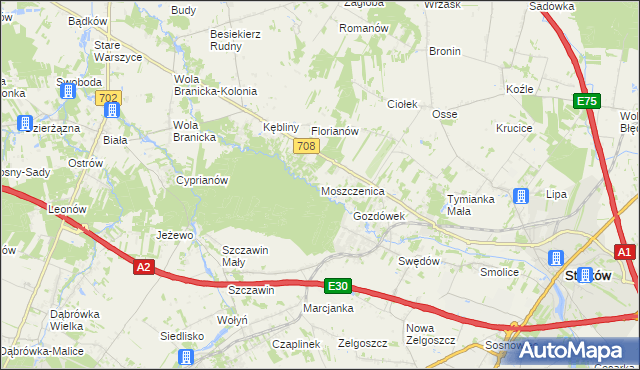 mapa Moszczenica gmina Zgierz, Moszczenica gmina Zgierz na mapie Targeo