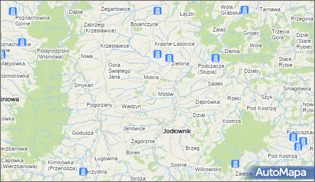 mapa Mstów gmina Jodłownik, Mstów gmina Jodłownik na mapie Targeo