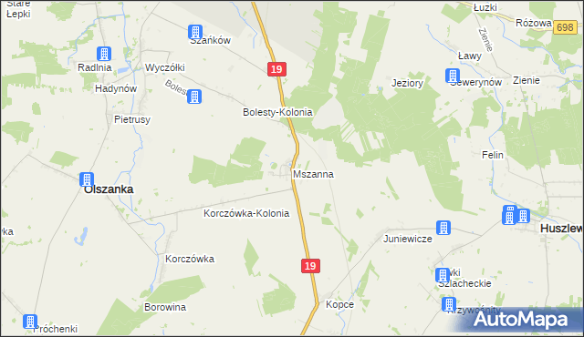 mapa Mszanna gmina Olszanka, Mszanna gmina Olszanka na mapie Targeo