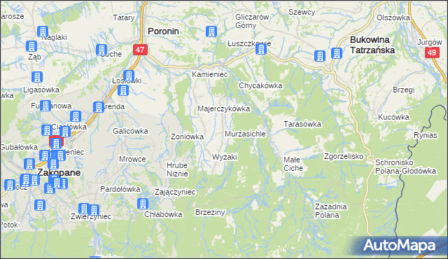 mapa Murzasichle, Murzasichle na mapie Targeo