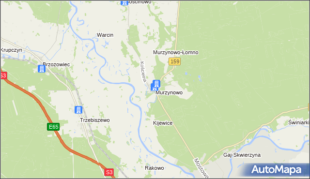 mapa Murzynowo gmina Skwierzyna, Murzynowo gmina Skwierzyna na mapie Targeo