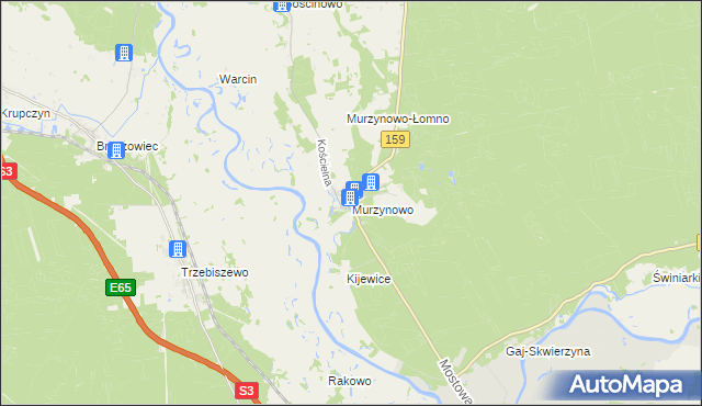 mapa Murzynowo gmina Skwierzyna, Murzynowo gmina Skwierzyna na mapie Targeo