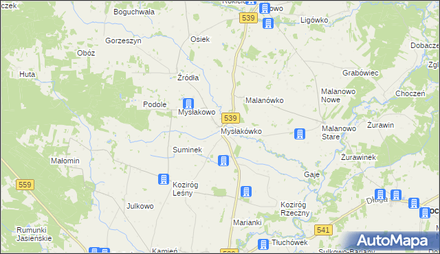 mapa Mysłakówko, Mysłakówko na mapie Targeo