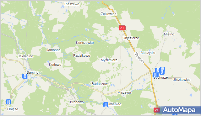 mapa Myślimierz, Myślimierz na mapie Targeo