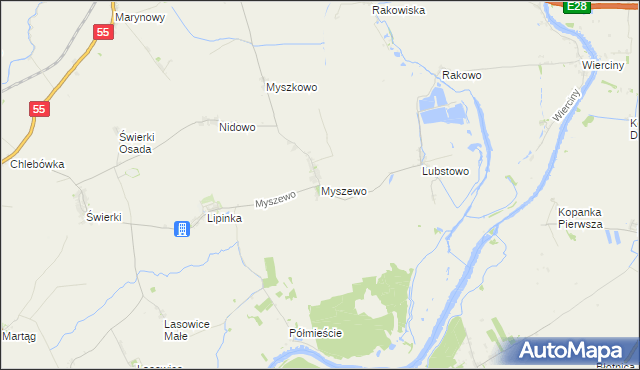 mapa Myszewo, Myszewo na mapie Targeo