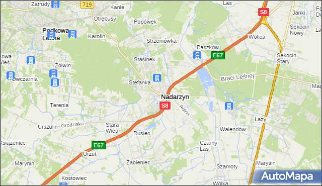 mapa Nadarzyn powiat pruszkowski, Nadarzyn powiat pruszkowski na mapie Targeo