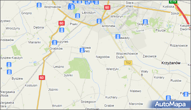 mapa Nagodów gmina Kutno, Nagodów gmina Kutno na mapie Targeo