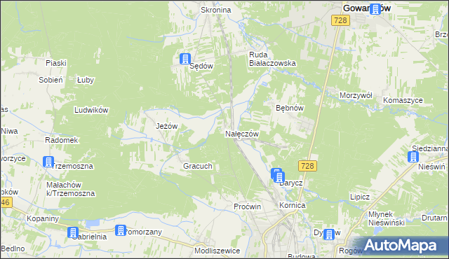 mapa Nałęczów gmina Końskie, Nałęczów gmina Końskie na mapie Targeo