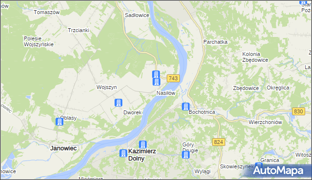 mapa Nasiłów gmina Janowiec, Nasiłów gmina Janowiec na mapie Targeo