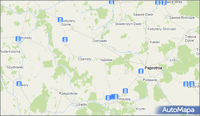 mapa Nasiłów gmina Paprotnia, Nasiłów gmina Paprotnia na mapie Targeo