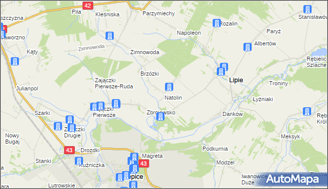 mapa Natolin gmina Lipie, Natolin gmina Lipie na mapie Targeo