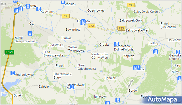 mapa Niedarczów Górny-Wieś, Niedarczów Górny-Wieś na mapie Targeo