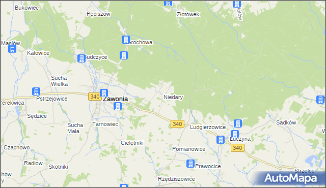 mapa Niedary gmina Zawonia, Niedary gmina Zawonia na mapie Targeo