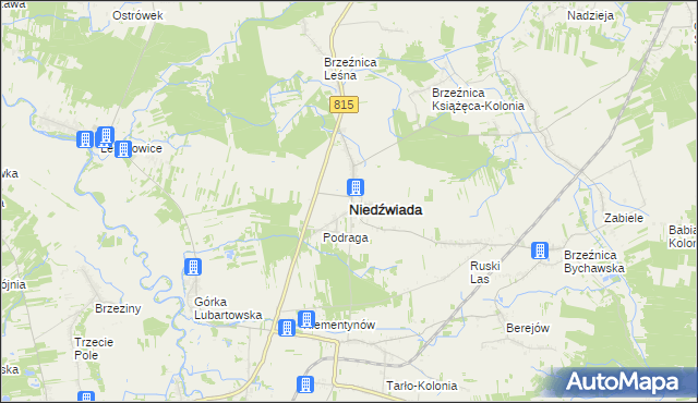 mapa Niedźwiada powiat lubartowski, Niedźwiada powiat lubartowski na mapie Targeo