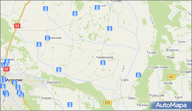 mapa Niedźwiedź gmina Myszyniec, Niedźwiedź gmina Myszyniec na mapie Targeo