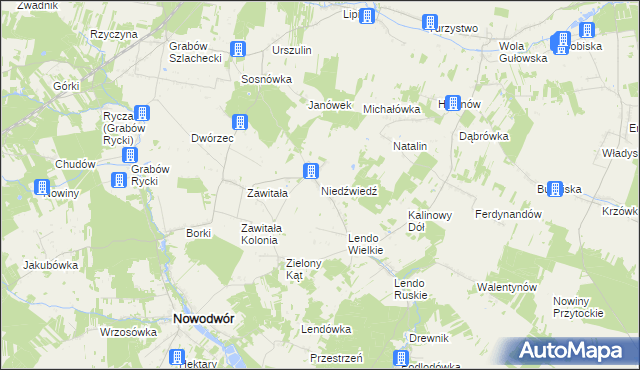 mapa Niedźwiedź gmina Nowodwór, Niedźwiedź gmina Nowodwór na mapie Targeo