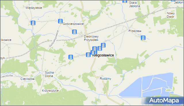 mapa Niegosławice powiat żagański, Niegosławice powiat żagański na mapie Targeo