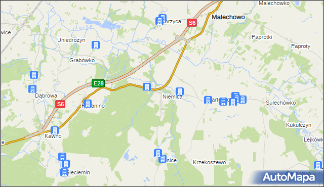 mapa Niemica gmina Malechowo, Niemica gmina Malechowo na mapie Targeo