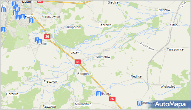 mapa Niemstów gmina Lubin, Niemstów gmina Lubin na mapie Targeo