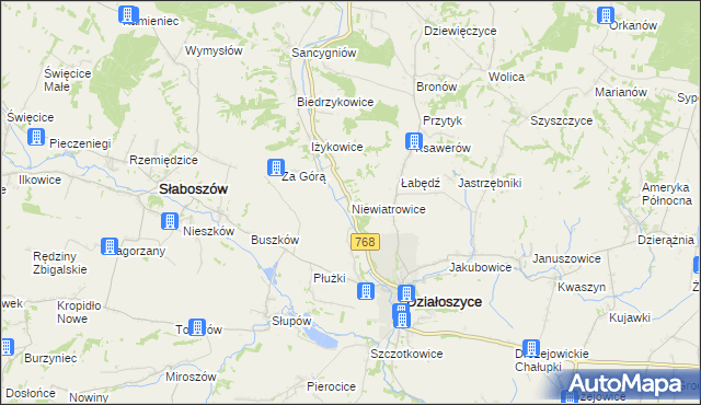 mapa Niewiatrowice, Niewiatrowice na mapie Targeo