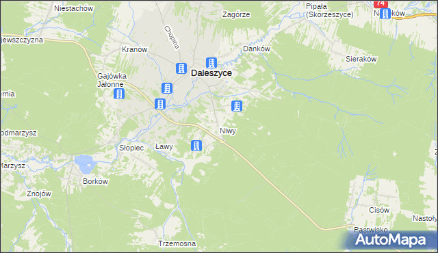 mapa Niwy gmina Daleszyce, Niwy gmina Daleszyce na mapie Targeo