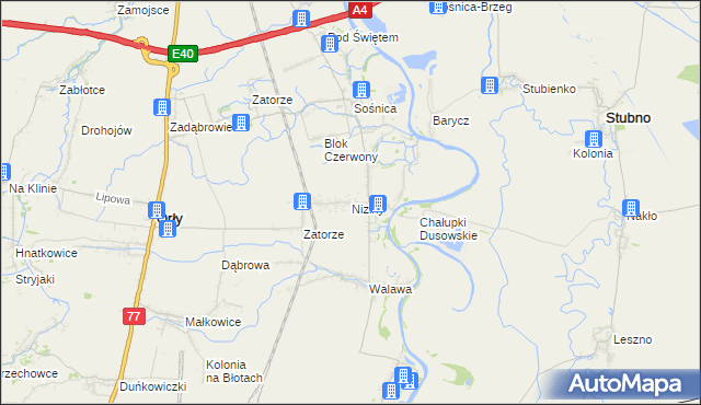 mapa Niziny gmina Orły, Niziny gmina Orły na mapie Targeo