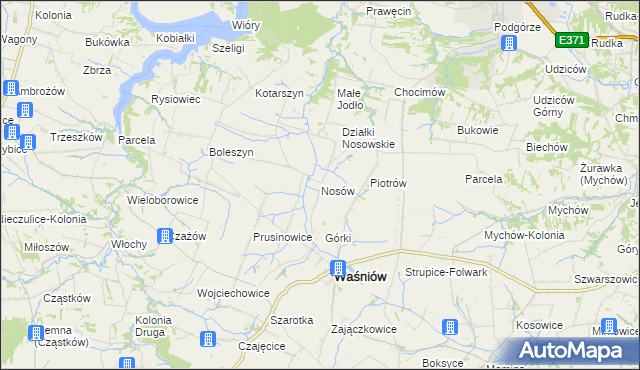 mapa Nosów gmina Waśniów, Nosów gmina Waśniów na mapie Targeo