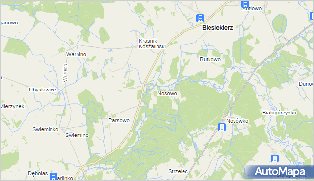 mapa Nosowo gmina Biesiekierz, Nosowo gmina Biesiekierz na mapie Targeo