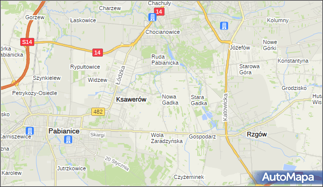 mapa Nowa Gadka gmina Ksawerów, Nowa Gadka gmina Ksawerów na mapie Targeo