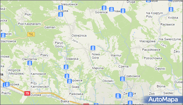 mapa Nowa Góra gmina Krzeszowice, Nowa Góra gmina Krzeszowice na mapie Targeo