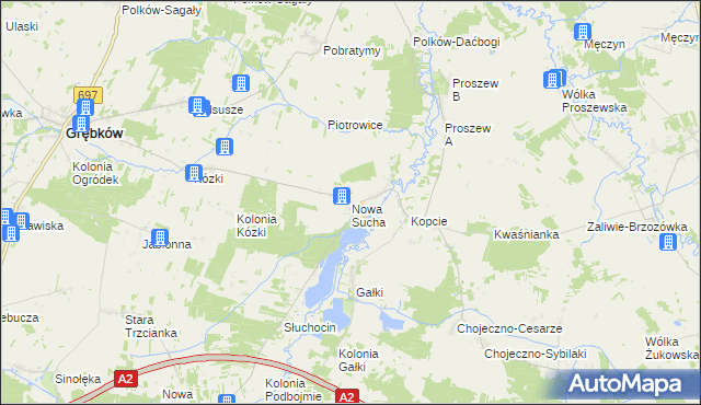 mapa Nowa Sucha gmina Grębków, Nowa Sucha gmina Grębków na mapie Targeo