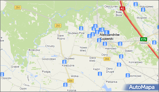 mapa Nowa Wieś gmina Aleksandrów Kujawski, Nowa Wieś gmina Aleksandrów Kujawski na mapie Targeo