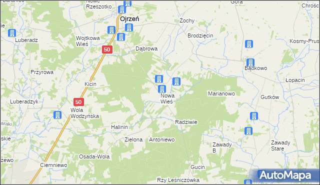 mapa Nowa Wieś gmina Ojrzeń, Nowa Wieś gmina Ojrzeń na mapie Targeo