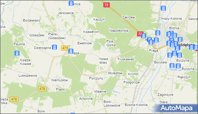 mapa Nowa Wieś gmina Poddębice, Nowa Wieś gmina Poddębice na mapie Targeo