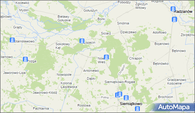 mapa Nowa Wieś gmina Siemiątkowo, Nowa Wieś gmina Siemiątkowo na mapie Targeo