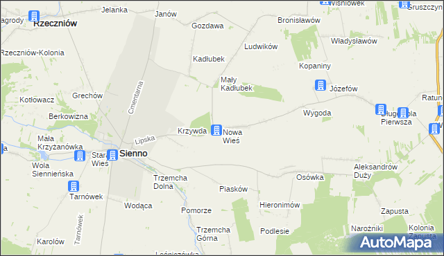 mapa Nowa Wieś gmina Sienno, Nowa Wieś gmina Sienno na mapie Targeo