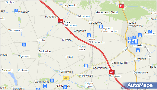 mapa Nowa Wola gmina Choceń, Nowa Wola gmina Choceń na mapie Targeo