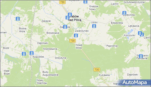 mapa Nowa Wola gmina Grabów nad Pilicą, Nowa Wola gmina Grabów nad Pilicą na mapie Targeo