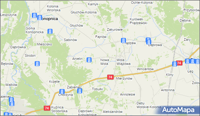 mapa Nowa Wola gmina Rusiec, Nowa Wola gmina Rusiec na mapie Targeo