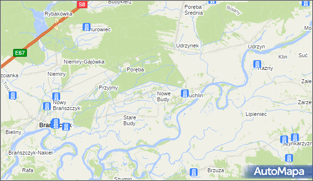 mapa Nowe Budy gmina Brańszczyk, Nowe Budy gmina Brańszczyk na mapie Targeo