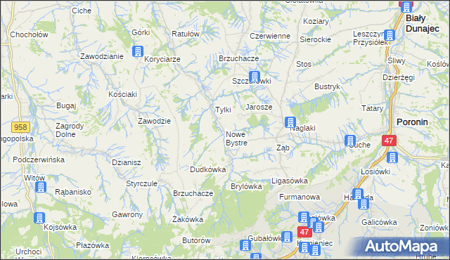 mapa Nowe Bystre, Nowe Bystre na mapie Targeo