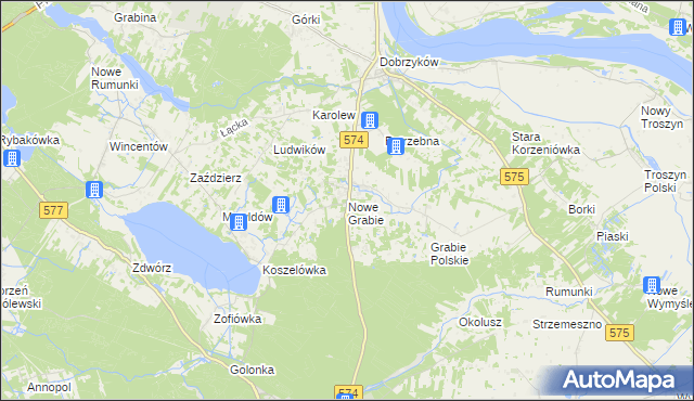 mapa Nowe Grabie gmina Gąbin, Nowe Grabie gmina Gąbin na mapie Targeo