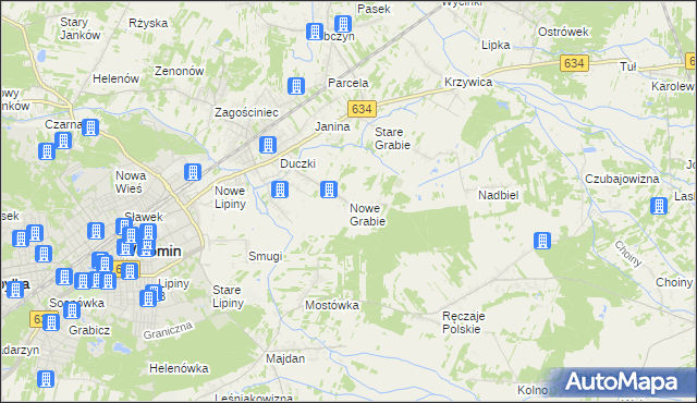 mapa Nowe Grabie gmina Wołomin, Nowe Grabie gmina Wołomin na mapie Targeo