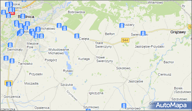 mapa Nowe Świerczyny, Nowe Świerczyny na mapie Targeo