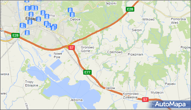 mapa Nowina gmina Elbląg, Nowina gmina Elbląg na mapie Targeo