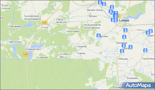 mapa Nowina gmina Lubasz, Nowina gmina Lubasz na mapie Targeo