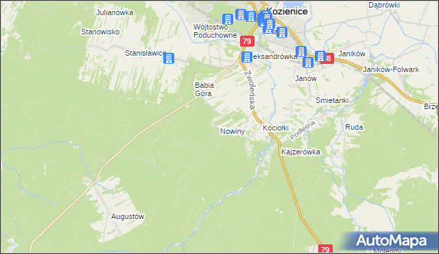 mapa Nowiny gmina Kozienice, Nowiny gmina Kozienice na mapie Targeo