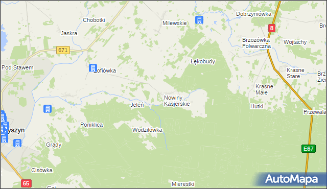 mapa Nowiny Kasjerskie, Nowiny Kasjerskie na mapie Targeo