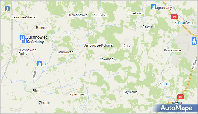 mapa Nowosady gmina Zabłudów, Nowosady gmina Zabłudów na mapie Targeo