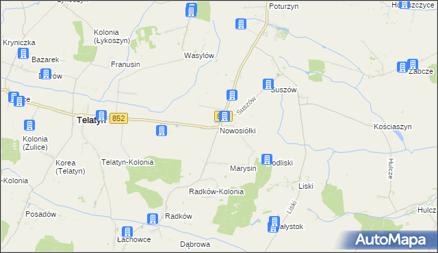 mapa Nowosiółki gmina Telatyn, Nowosiółki gmina Telatyn na mapie Targeo